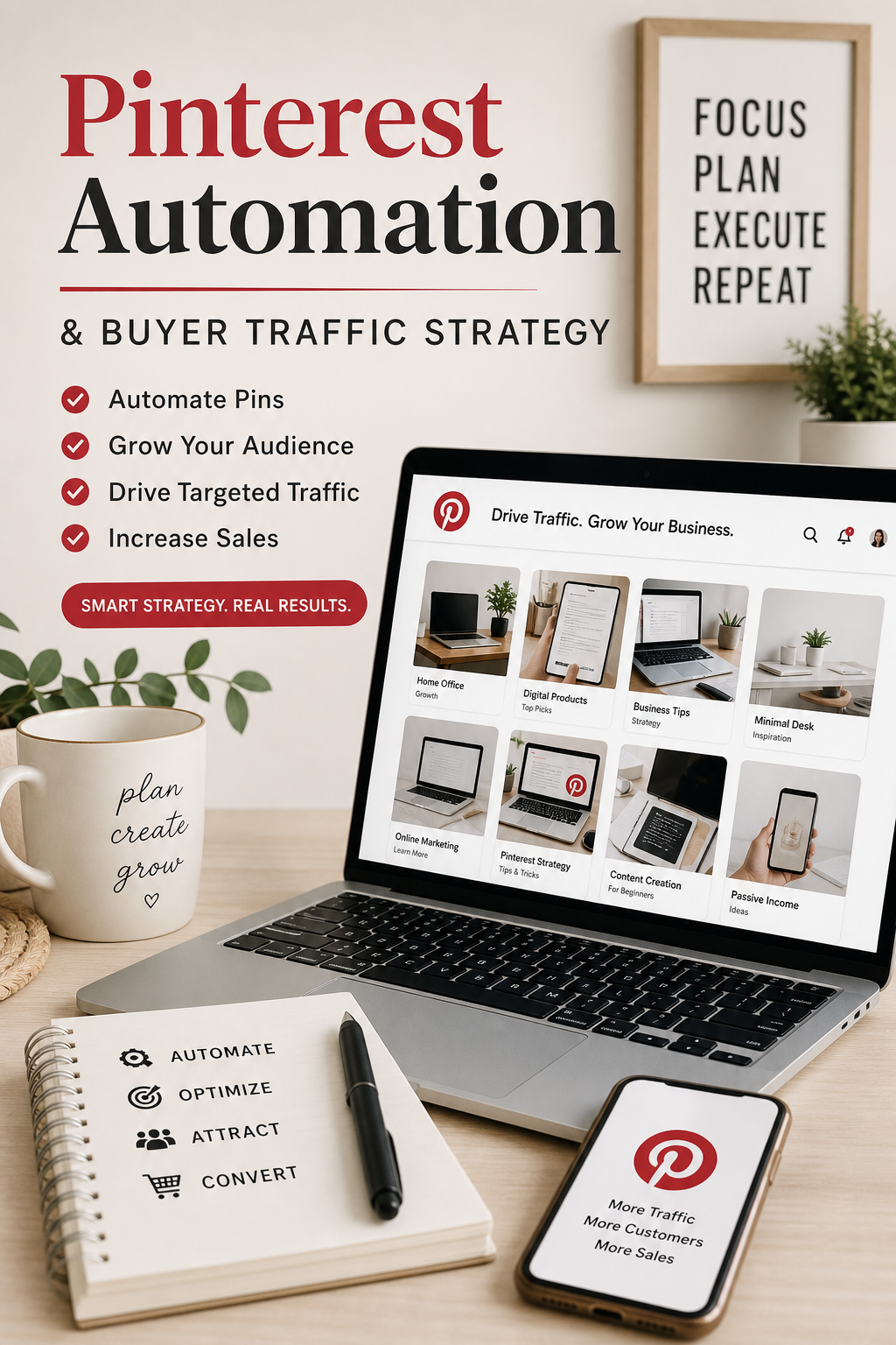 Clean product lifestyle image representing Pinterest automation and buyer traffic strategy